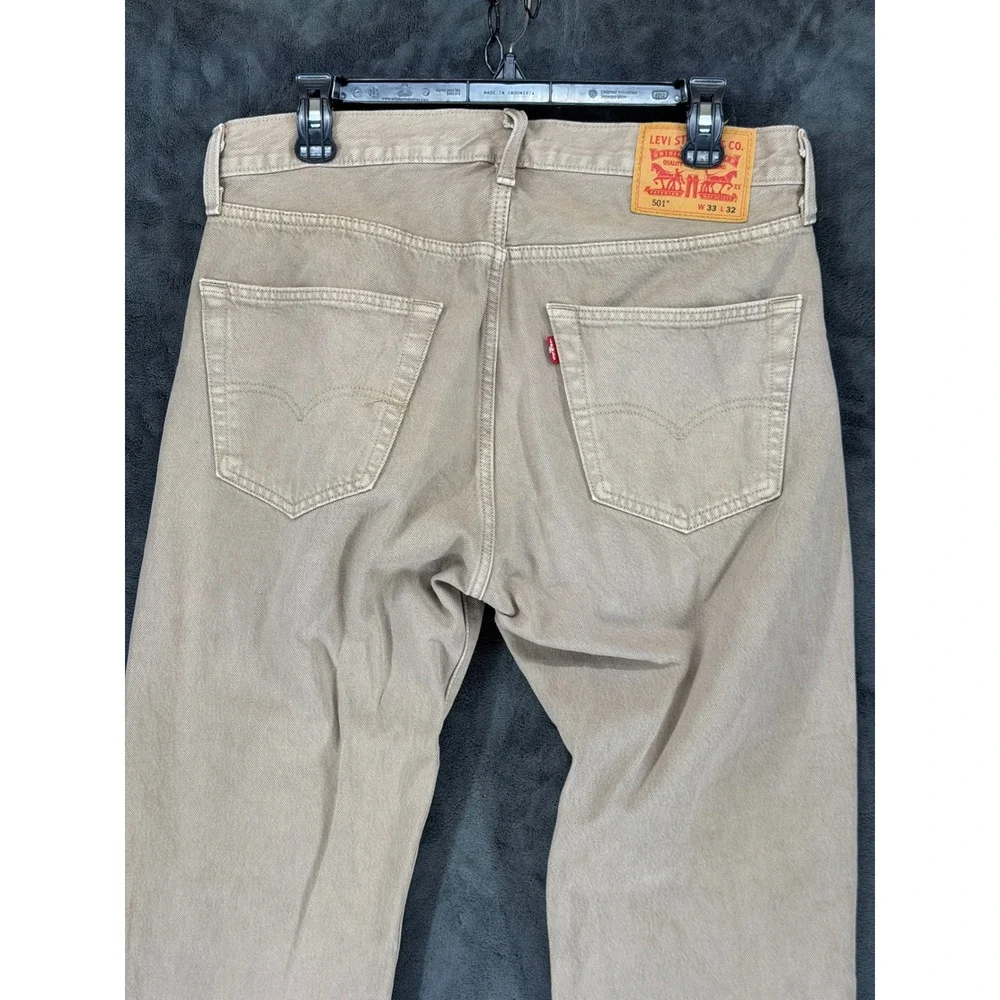 Levis 501 Original Fit Mens Jeans Tan Khaki Button Fly‎ Straight Leg 33x32